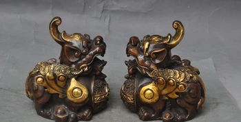 

Chinese Bronze Gilt Fengshui Wealth Money plutus Beast Brave troops Pixiu Statue