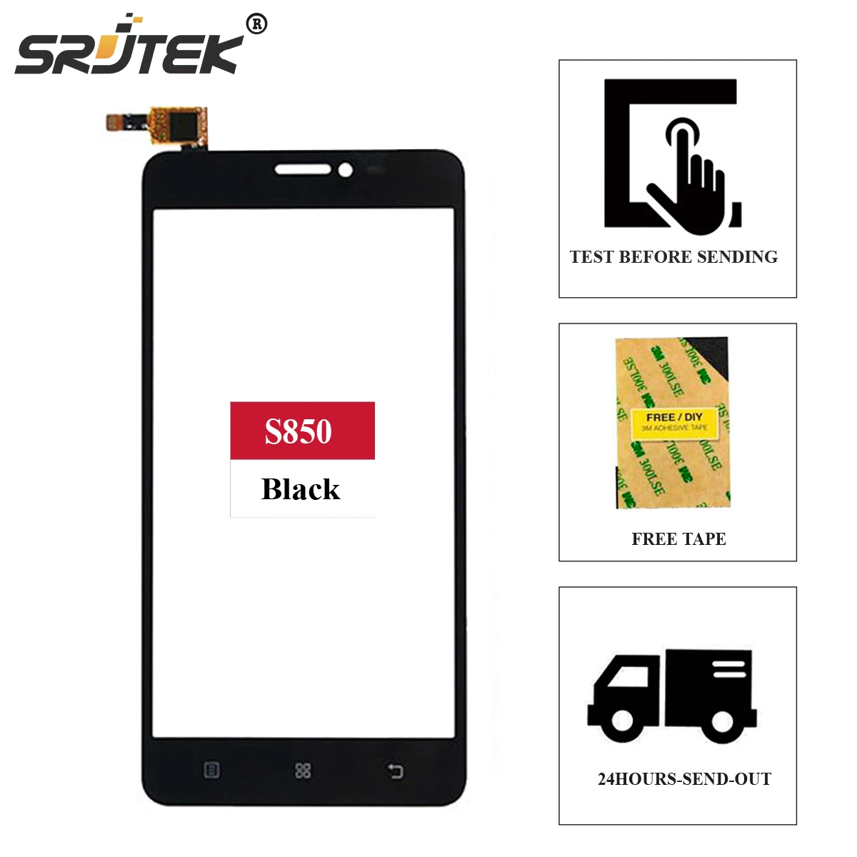 

Srjtek 5.0" For Lenovo S850 S850T Touch Screen Digitizer Sensor Outer Glass Replacement Parts Black/White