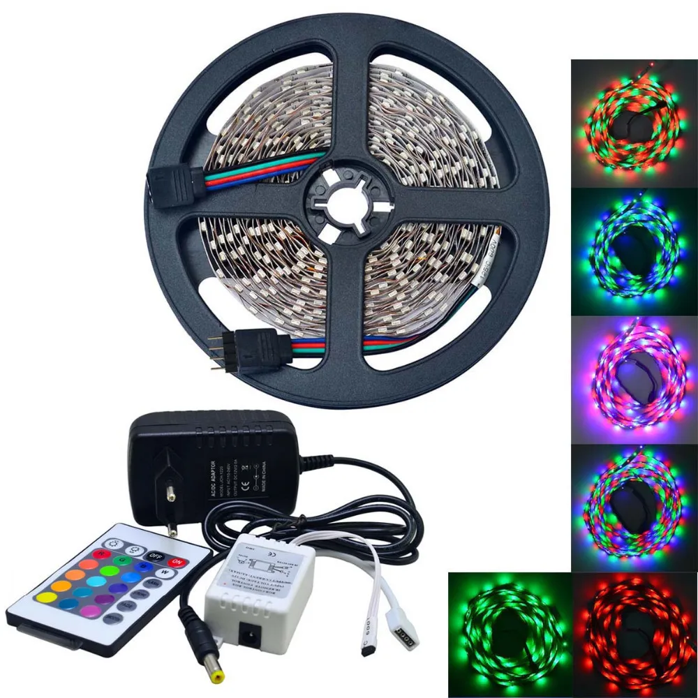 Led Strip Light With Plug 500CM 25W 300X3528 SMD RGB LED Strip Light W/ Remote Controller (AC110