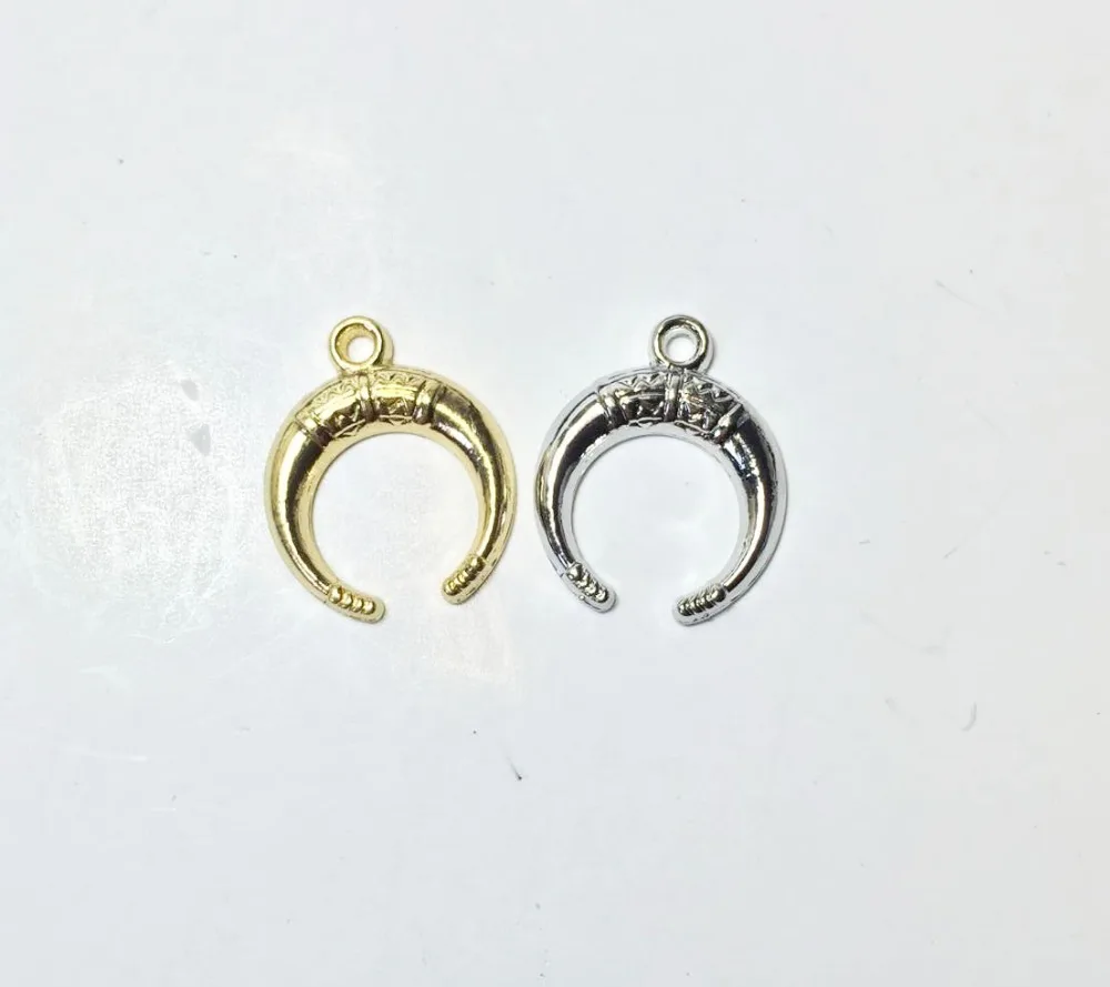 

Eruifa Hot sell 20pcs 15mm Ox Horn Zinc alloy Women charms Wholesales necklace,earring bracelet jewelry DIY handmade 2 colors
