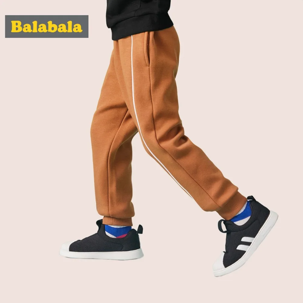

Balabala fashion pants for the boy Sweatpants Plus fluff loose Pencil Pants with panelled drawstring warmed pants for the boy