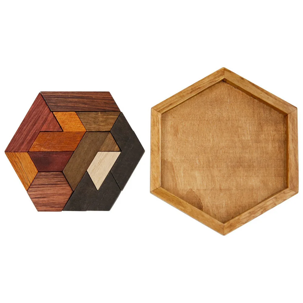 LeadingStar Wooden Tangram Jigsaw Puzzles with Hexagonal Base Brain Teaser Intelligence Toy Gift for Kids Adult zk 15