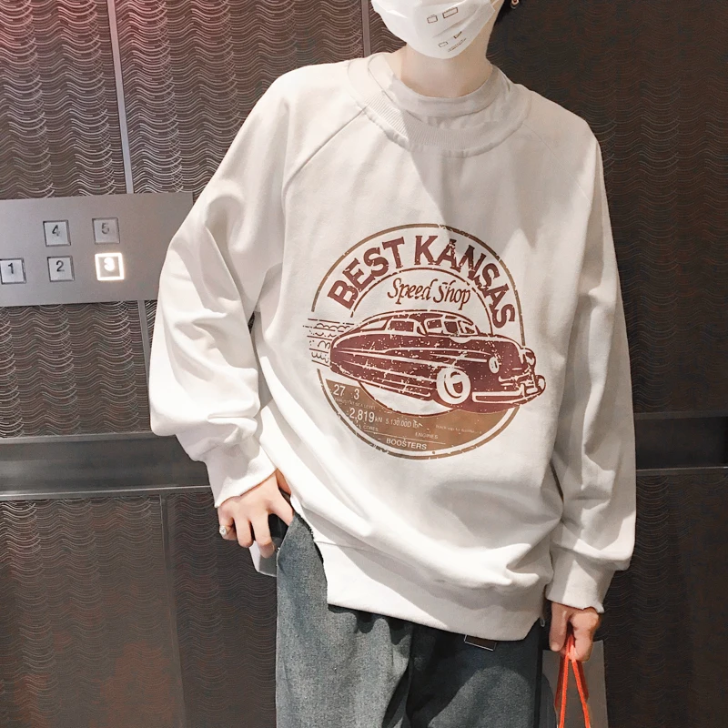 

Fashion Casual Men's Hoodie Spring And Autumn New M-XL Print O Neck Loose Pullover Tricolor Personality Youth Popular