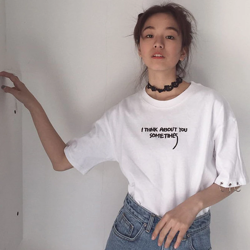 

Summer Tops Korean Harajuku Letter Embroidery Short Sleeve Women Casual Shirts White Black Female T-shirt Ladies Tops Tees