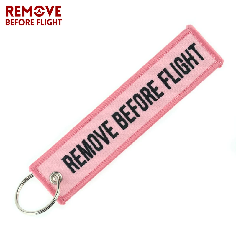 

Fashion Jewelry Chain Keychain for Cars Motorcycles Embroidery Key Chain Pink Key Fob REMOVE BEFORE FLIGHT Pink Keychain Key Tag