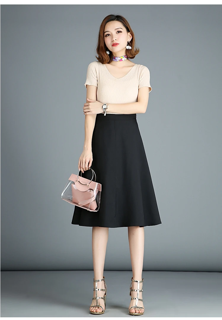 TingYiLi, осенняя элегантная юбка миди, Офисная Женская юбка трапециевидной формы с высокой талией, корейская мода, цвета хаки, бежевый, синий, черный, женские юбки