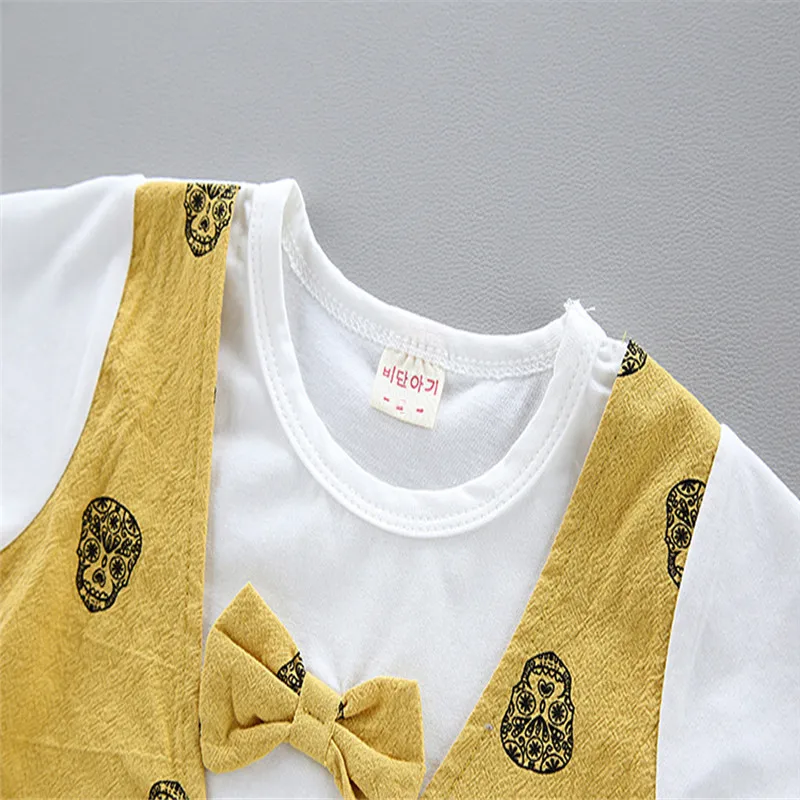 Children's clothes 2019 new Infant Baby Boys Summer Gentleman Print Short Sleeve Bow Shirt+Shorts Pants Sets  (12)