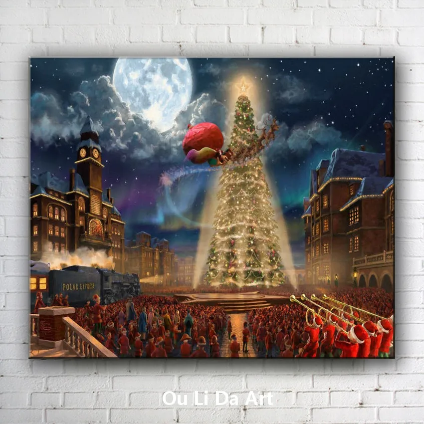 

cartoon city man Christmas tree lights canvas printings oil painting printed on canvas kid room wall art decoration picture