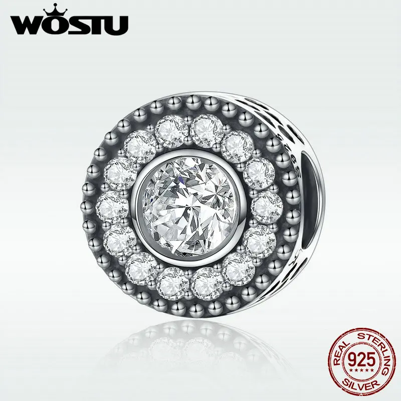 

WOSTU High Quality 925 Sterling Silver Sparkling CZ Beads Fit Original WST Charm Bracelet DIY Jewelry Christmas Gift DXC267