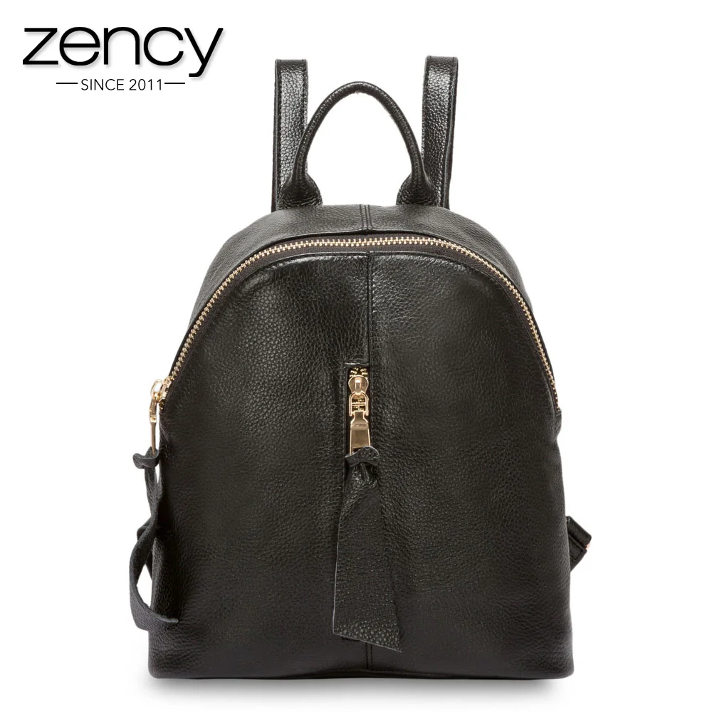 

Zency Daily Casual Knapsack Fashion Beige Women Backpack 100% Genuine Leather Holiday Travel Bag Preppy Style Girl's Schoolbag