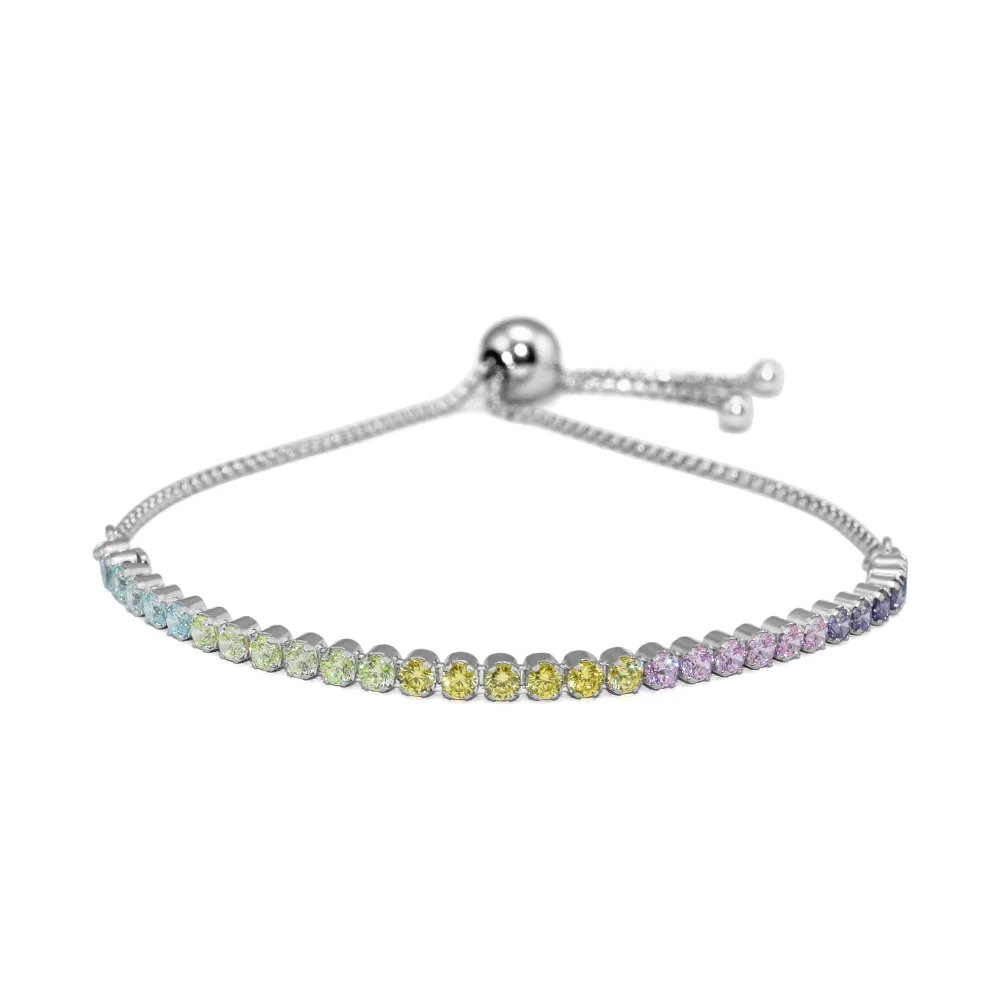 

CKK 925 Sterling Silver Multi-Color Sparkling Strand Bracelet, Multi-Colored Stone Original Jewelry Making Birthday Gift