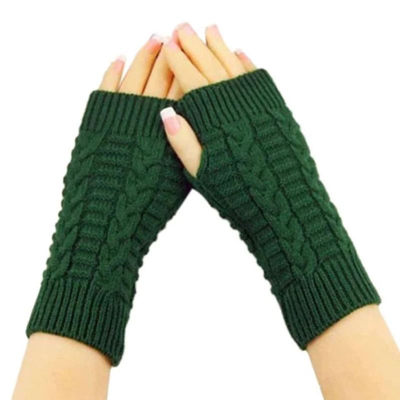 Warm Gloves Women Girls Winter Knitted Solid Color Mittens Fingerless Thick Artificial Wool Gloves
