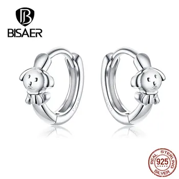 

BISAER Dog Earrings 925 Sterling Silver Animal Doggy Love Round Circle Shape Stud Earrings for Women Fashion Jewelry ECE662