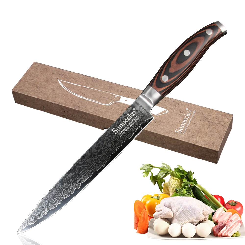 

SUNNECKO 8 inch Slicing Knife Damascus Steel Japanese VG10 Sharp Blade Kitchen Knives Pakka Wood Handle Meat Cutter Chef's Knife
