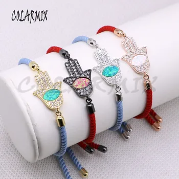 

Wholesale Hand shape charms Bracelet with Opal stone bracelet Mix color rope chain bracelet jewelry gift for lady 4305