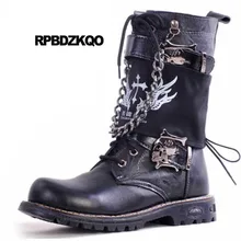 Непромокаемые итальянские армейские ботинки с металлическим покрытием; мужские черные ботинки на молнии в стиле панк; ботинки в стиле милитари до середины икры; Винтажные ботинки в байкерском стиле; армейские ботинки в стиле рок
