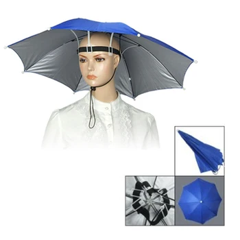 

Hot Elastic Headband Metal Frame Hands Free Nylon Umbrella Hat Blue