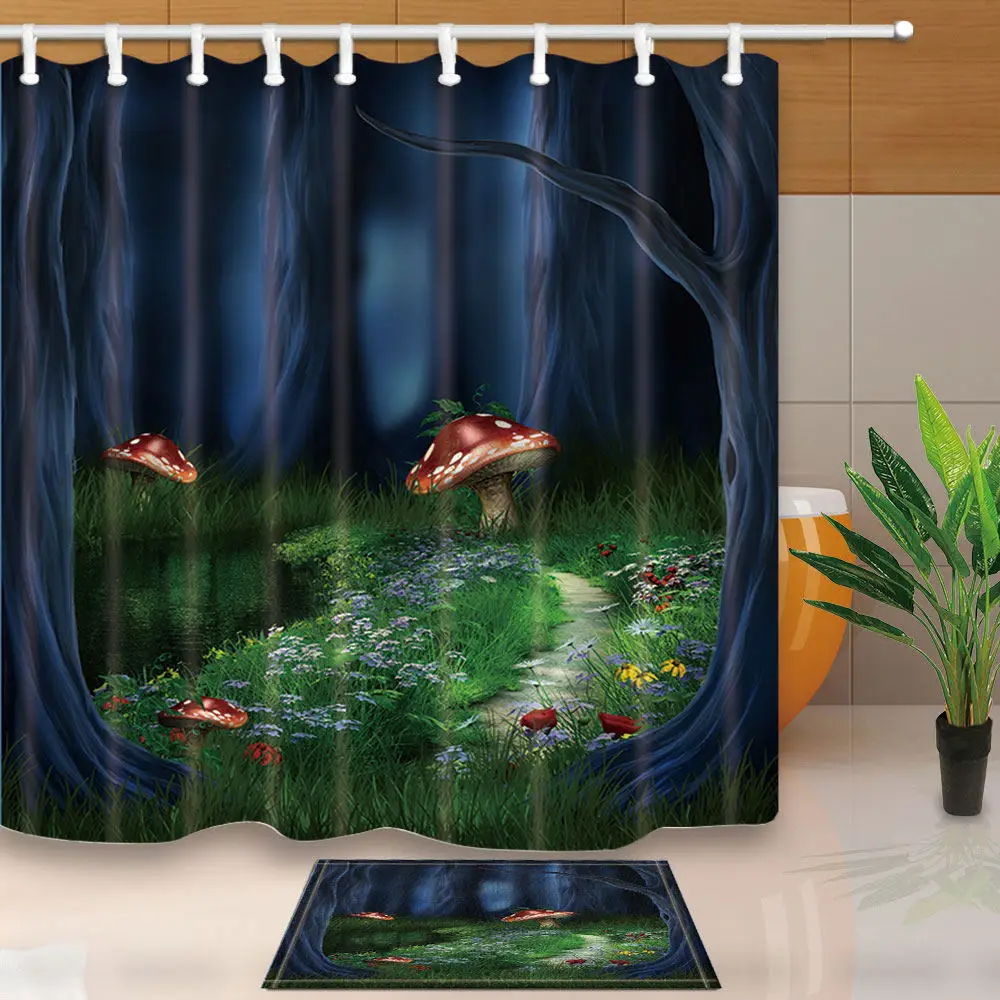 180*180cm 3D view Waterproof Fabric Shower Curtain Bathroom home decor 12 hooks