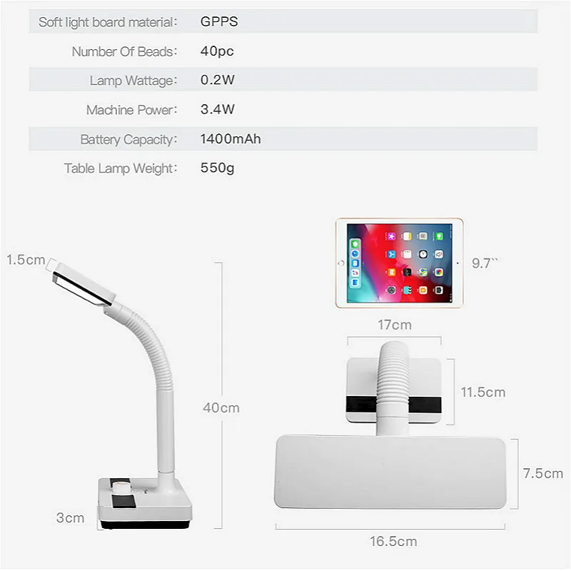  3 Light Colors Table Lamp Rotary Stepless Dimming Lamps Table 3.4W 40pcs Led Table Lamp 1400mAh Rec