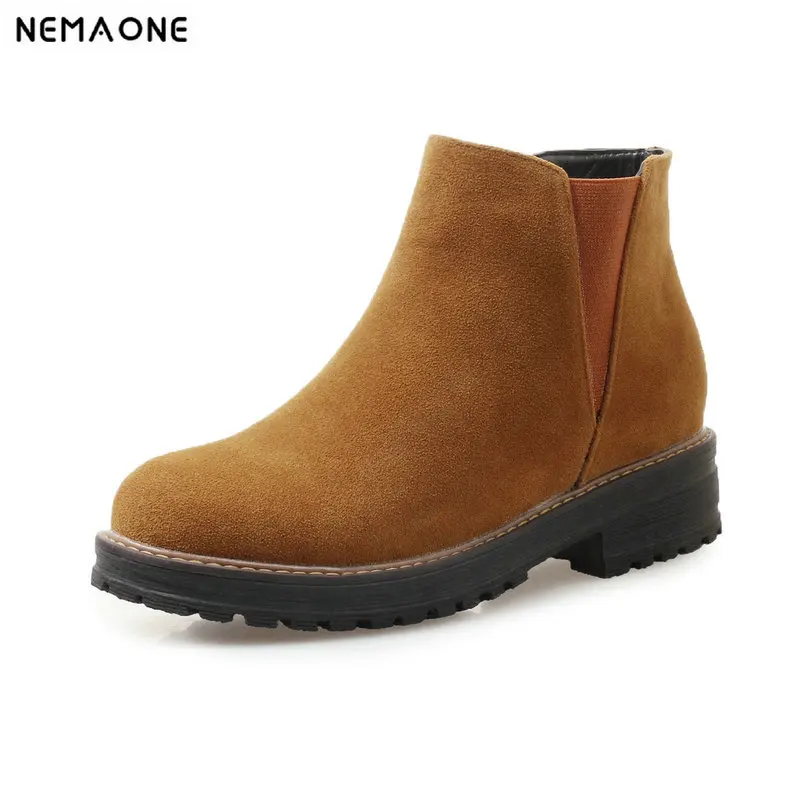 

NEMAONE 2019 thick low Heels platform women boots rouned toe ladies ankle Boots party dress shoes woman large Size 41 42 43