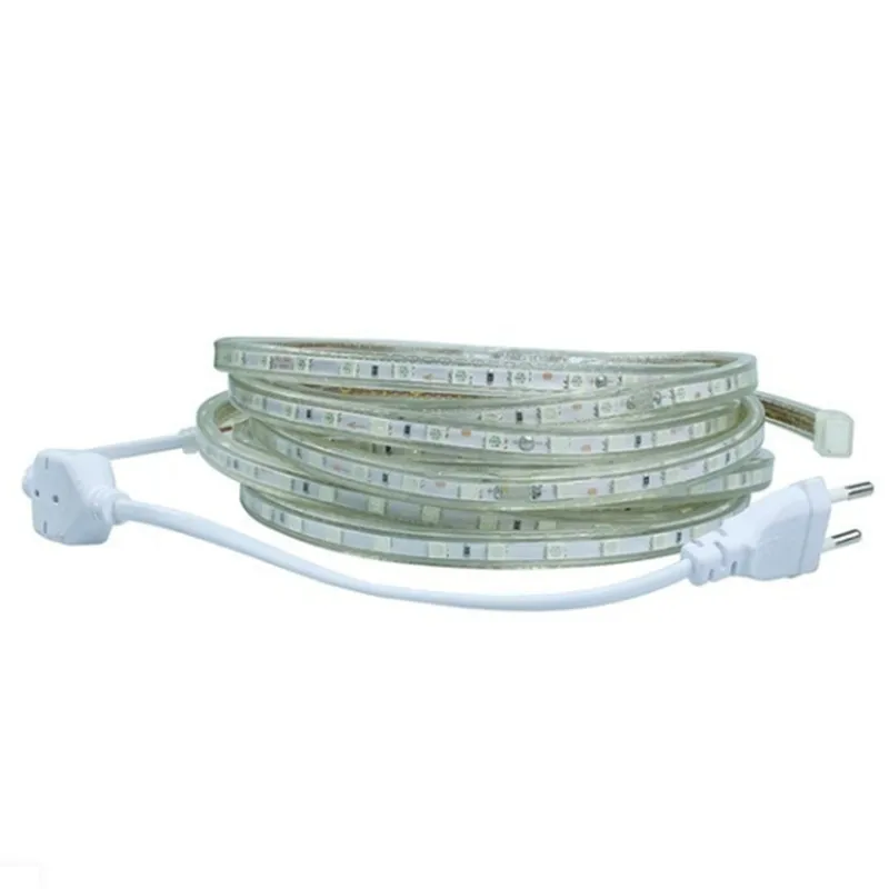 SMD 5050 AC 220V Светодиодная лента гибкий светильник 2 м/3 м/4 м/5 м/6 м/7 м + разъем питания 60