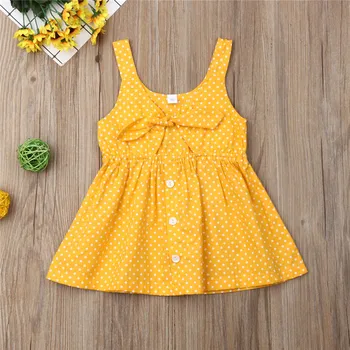 

Sweet Kids Baby Girl Summer Clothes Dresses Sleeveless Button Dot Princess Dresses Holiday Party Clothes For Girls 1-6Y