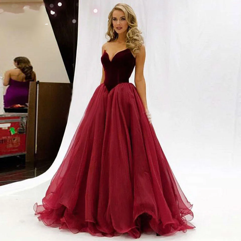 

Vintage Burgundy Velvet Evening Dress 2019 Sweetheart Dubai Arabic Sweetheart Lace Up Back Simple Formal Dresses robe de soiree