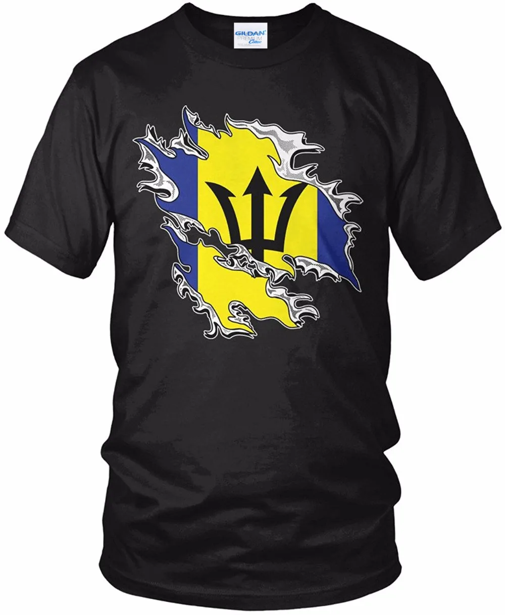 Men'S Tops Tees 2018 Summer New Style Tshirt Men Clothing barbados Flag Barbadian Tear Through Rip Out cartoon Tee Shirts | Мужская