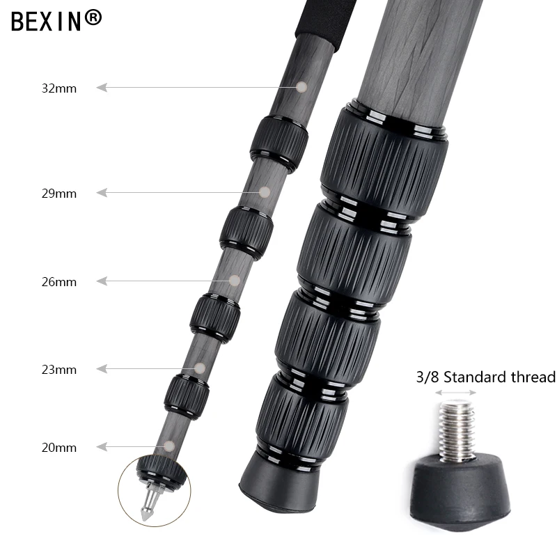  BEXIN Extendable Lightweight Telescopic Carbon fiber 1650mm Height Camera Monopod For Canon Nikon S