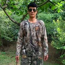 Бионическая камуфляжная охотничья одежда мужские футболки дышащая сетка с длинными рукавами для кемпинга охоты походная рубашка камуфляжная рубашка