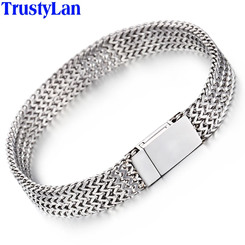 TrustyLan брэндовый браслет для мужчин Ювелирные изделия Подарки для него 10 мм широкий полированный нержавеющая сталь мужские s браслеты магнитная застежка