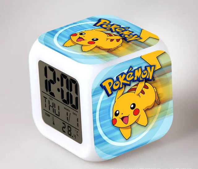 Короткая футболка с героями из японского аниме «Pocket Monster «Pokemon Go» Пикачу светодиодный 7 цветов Flash цифровой будильники детский ночной Светильник Спальня часы reloj - Цвет: Фиолетовый