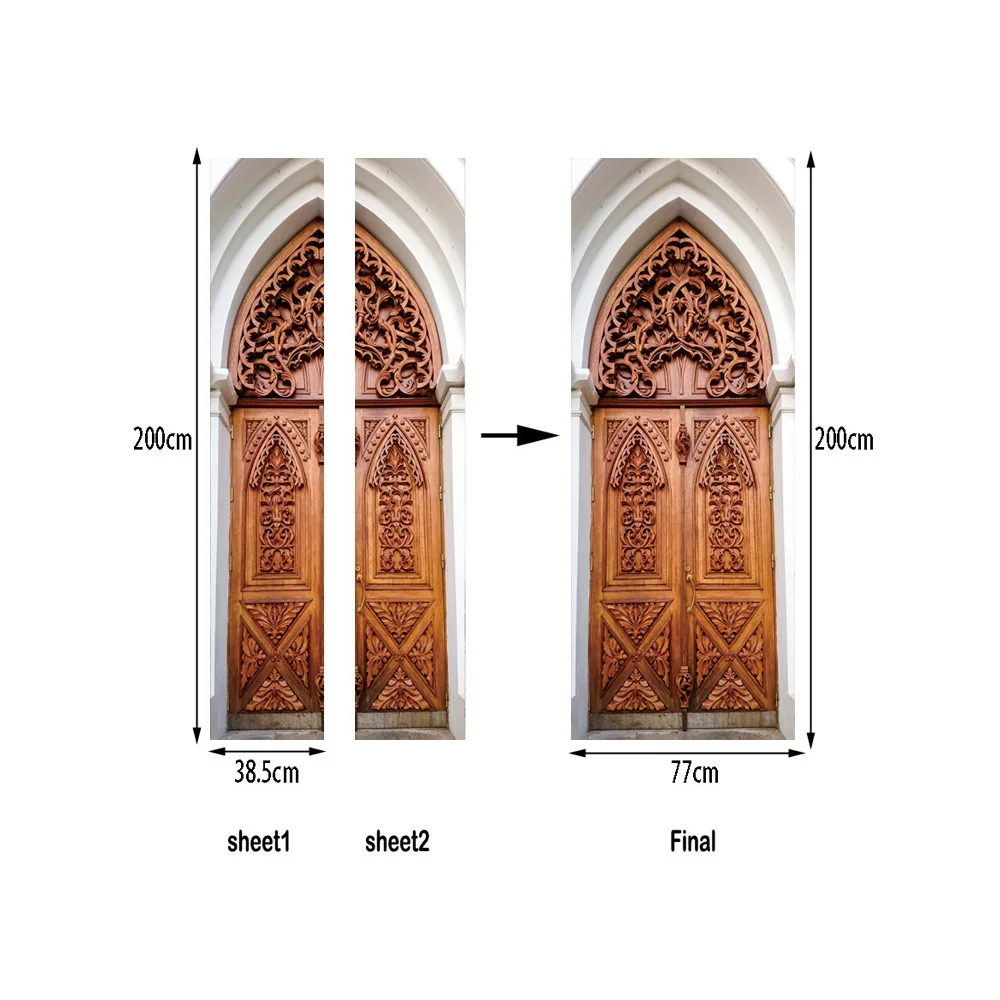 2 шт./компл. 3D Исламской Стиль обои дверь настенная живопись Стикеры моделирование деревянные двери стены Стикеры s плакат для украшения спальни