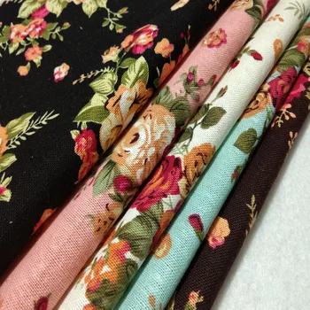 

Graceful 50x140cm Blooming Rose Flower Cotton Linen Fabric For DIY Sewing Floral Linen Fabric Patchwork Dress Cloth Home Decorat