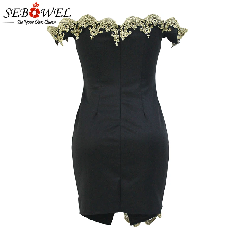 Gold-Lace-Applique-Black-Off-Shoulder-Mini-Dress-LC22715-2-3 