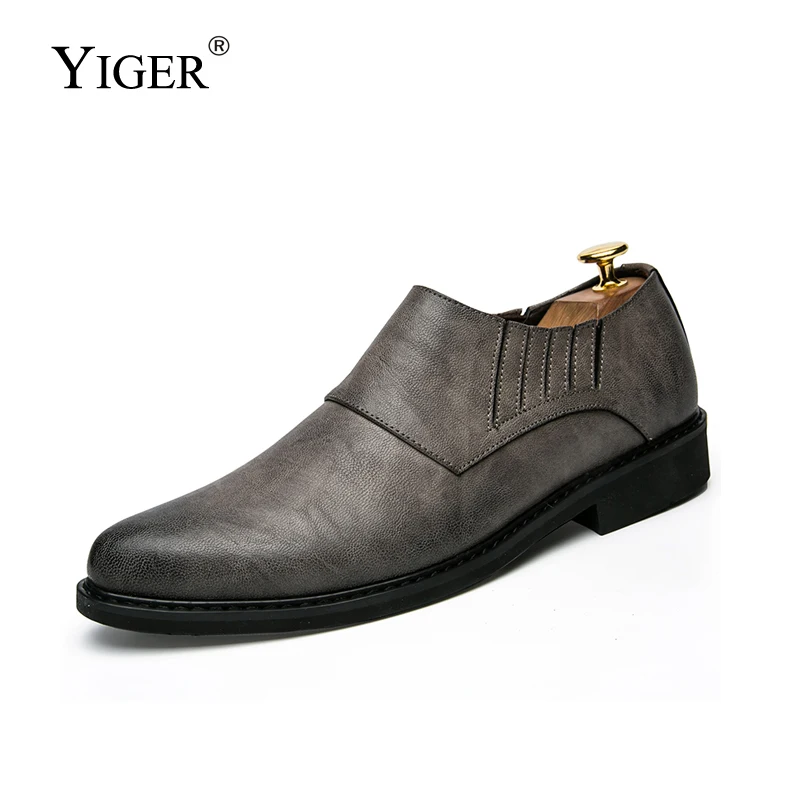 

YIGER New Spring Men Business Causal Shoes Genuine Leather man dress shoes British Slip-on soft bottom Black Oxfords shoes 0263