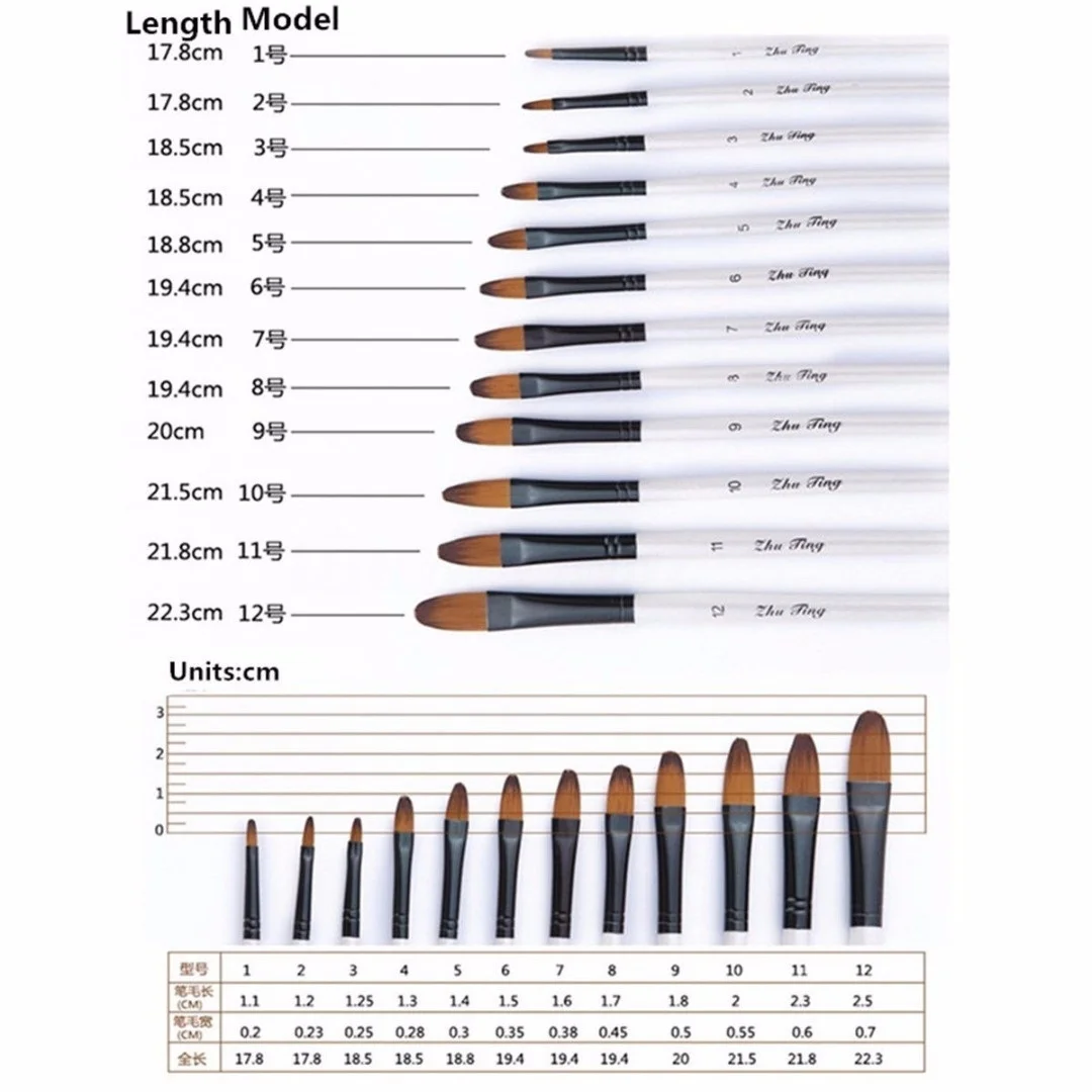 12 шт художник нейлон кисти для рисования искусство акварель акрил принадлежности для масляной живописи