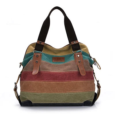 Холщовая Сумка-тоут, полосатые женские сумки, Лоскутная женская сумка на плечо, Новая модная женская сумка, повседневная женская сумка - Цвет: Striped