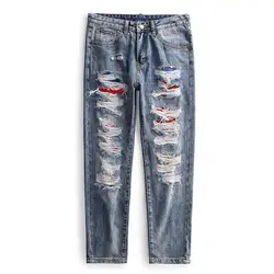 MORUANCLE Для мужчин марка NEW FASHION Hi Street рваные джинсы брюки рваные джинсовые брюки для мужчин, искусственно состаренные джинсы с отверстиями