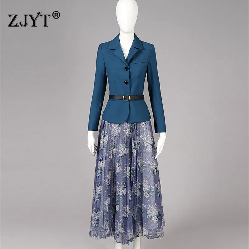 

Brand Fashion Designer Lady Office Two Piece Outfits Spring Autumn Clothes Women Long Sleeve Blazer and Midi Skirt Suit Sets