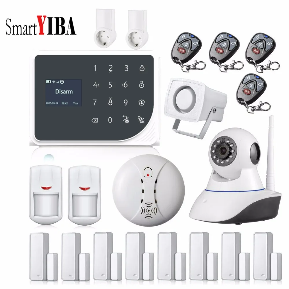 SmartYIBA WIFI GSM Home Security Alarm System Russian Spanish SMS Call App Alert With Smart Socket Control Home Appliance SmartYIBA WIFI GSM Home Security Alarm System Russian Spanish SMS Call App Alert With Smart Socket Control Home Appliance