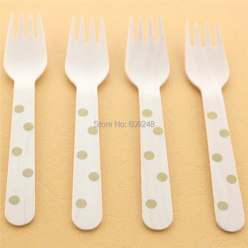 50pcs Christmas Wedding Party Utensils Cutlery Flatware Gold Polka Dot