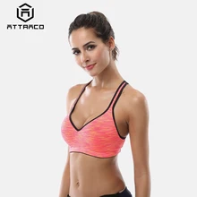 Attraco Women Yoga Sports Bra Medium Impact Floral Print Backcross Yoga Bra Running Workout Bra Underwear Fitness Sport Top medium impact hanging neck front design drawstring sports bra in grey