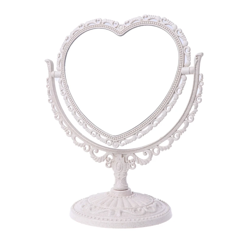 2 стороны в форме сердца зеркало для макияжа вращающийся стенд стол компактный зеркальный комод - Цвет: Бежевый