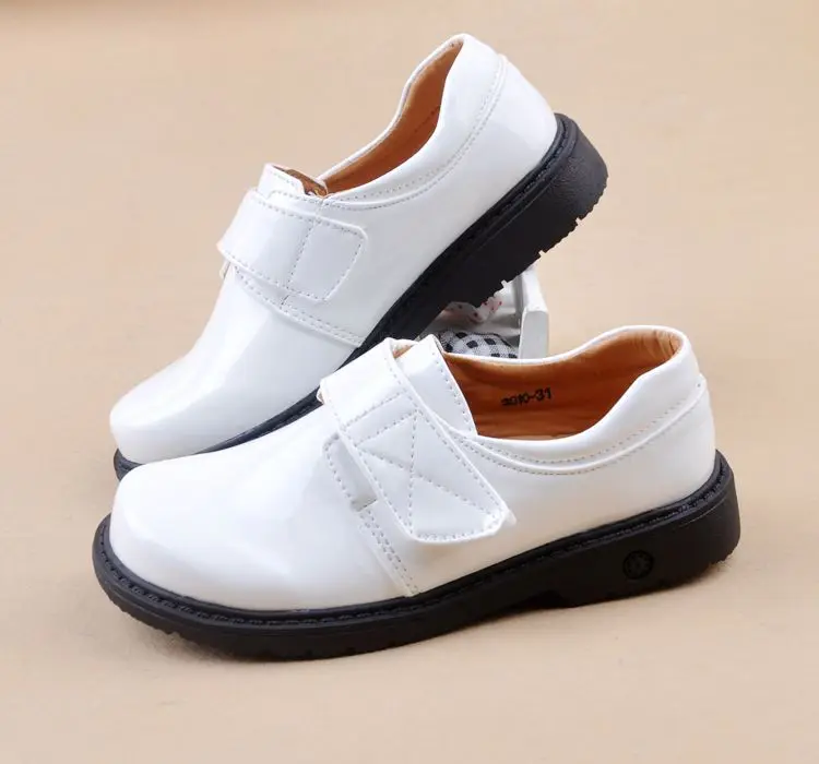 Детская обувь из лакированной кожи для мальчиков; Студенческая черная обувь; модная детская обувь для выступлений; обувь; светящаяся обувь - Цвет: white
