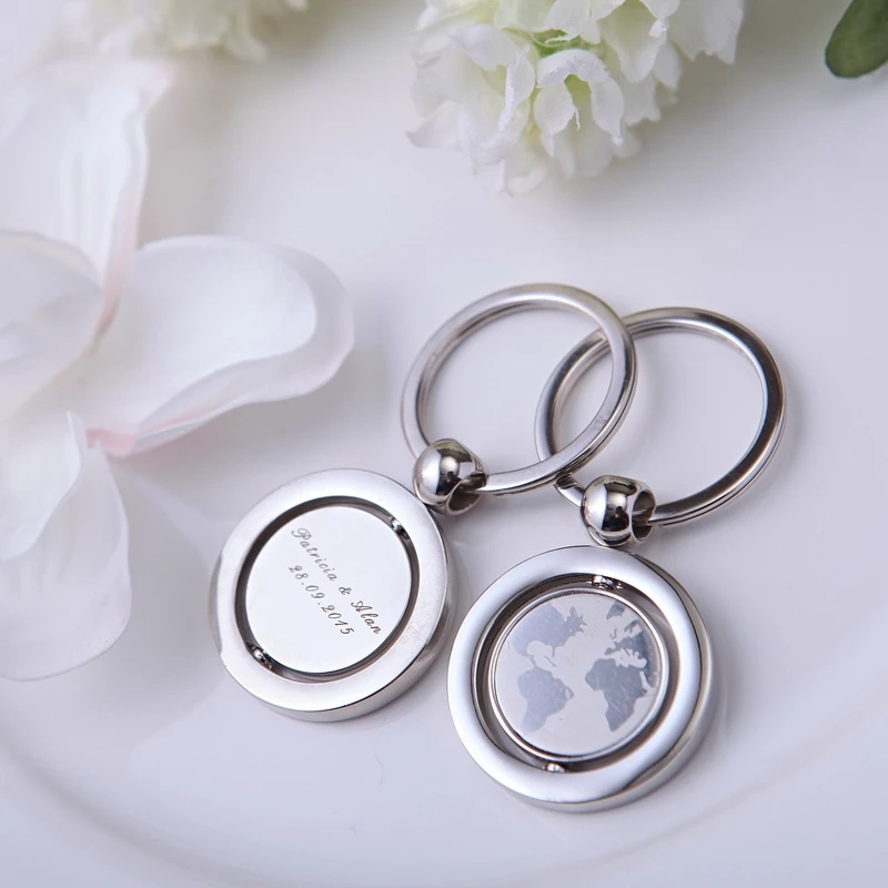 100Pcs With World Map Personalized Keychain Wedding Gifts For Guests Customized Wedding Favors