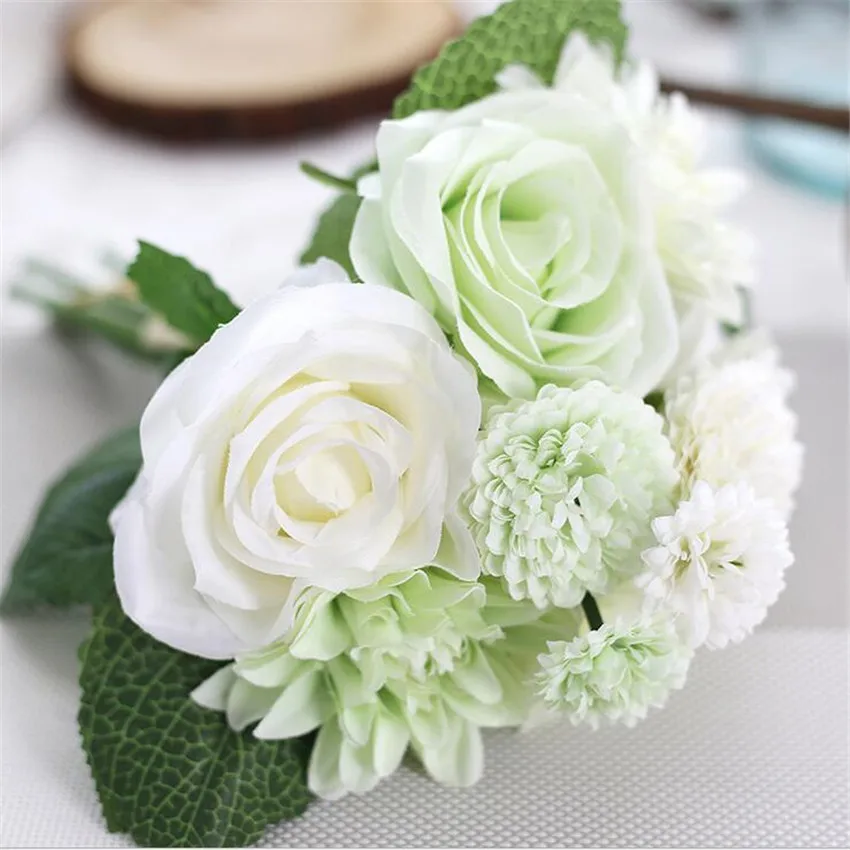 High Quality fleurs artificiel 10 heads/bouquet Roses Dahlias