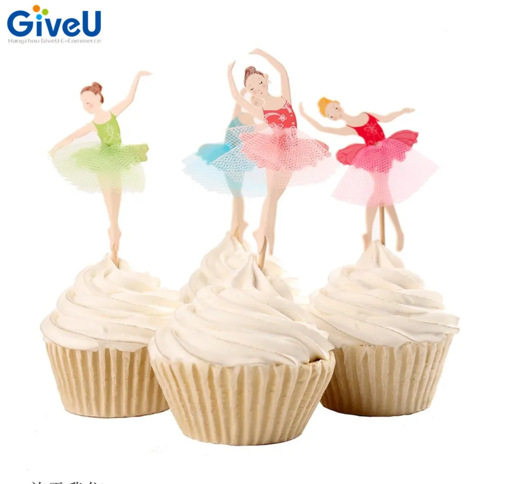 GiveU New 24pcs/lot Ballet Fairy Princess Paper Cake Topper Girl Baby Shower Kids Birthday Party Baking Decoration | Дом и сад