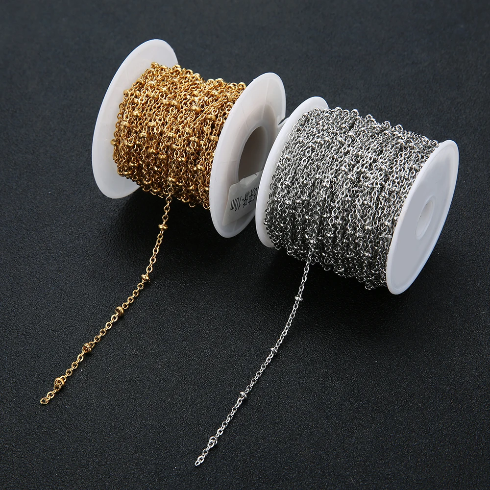 

10yard/roll 1.4mm 2mm Gold Color Stainless Steel Ball Beaded Rolo Bulk Chain Fit Women Men DIY Necklace Jewelry Making Materials