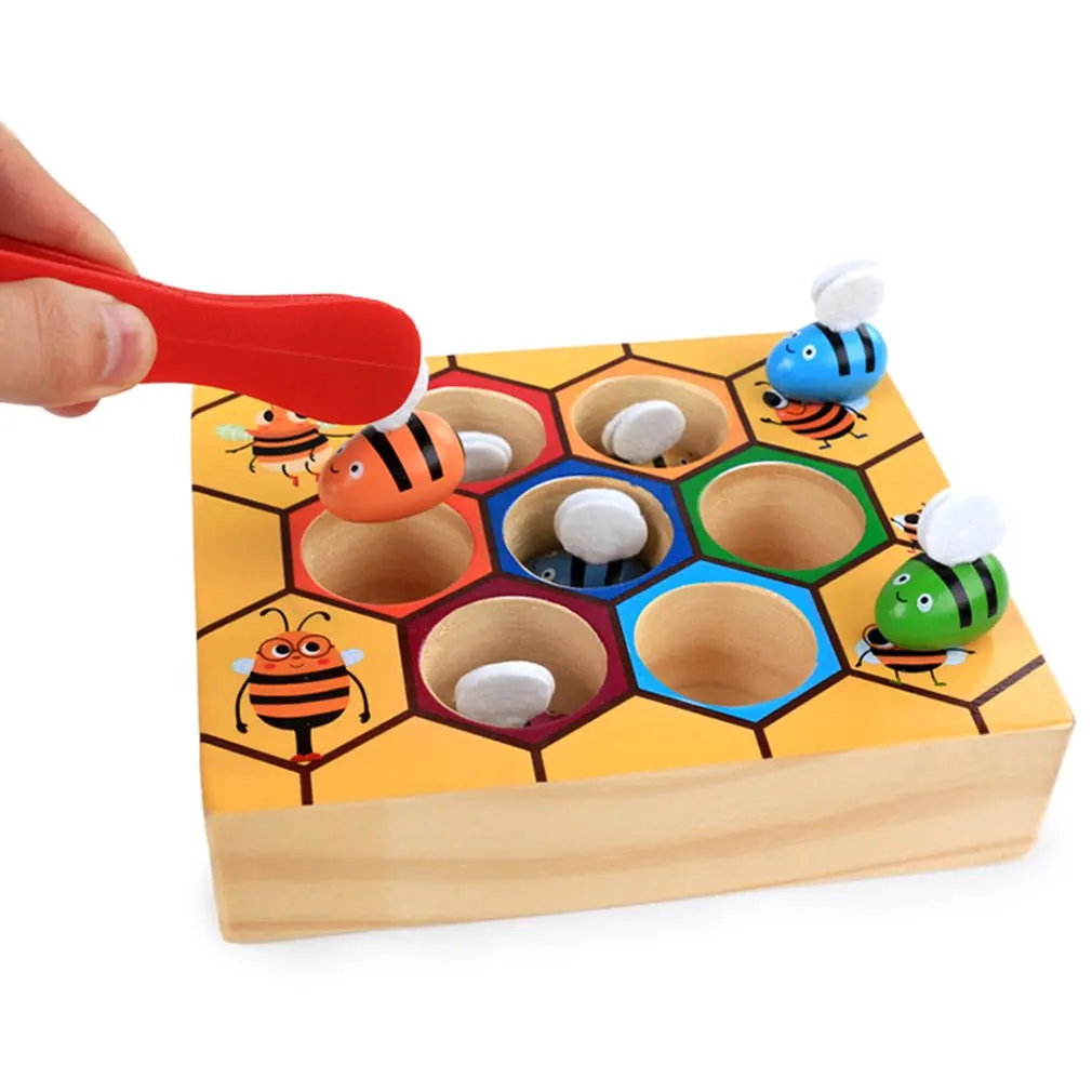 

Kids Wooden Educational Clip Beehive Games Early Childhood Learning Intelligence Tool Color Cognition Clip Small Bee Toys Gift